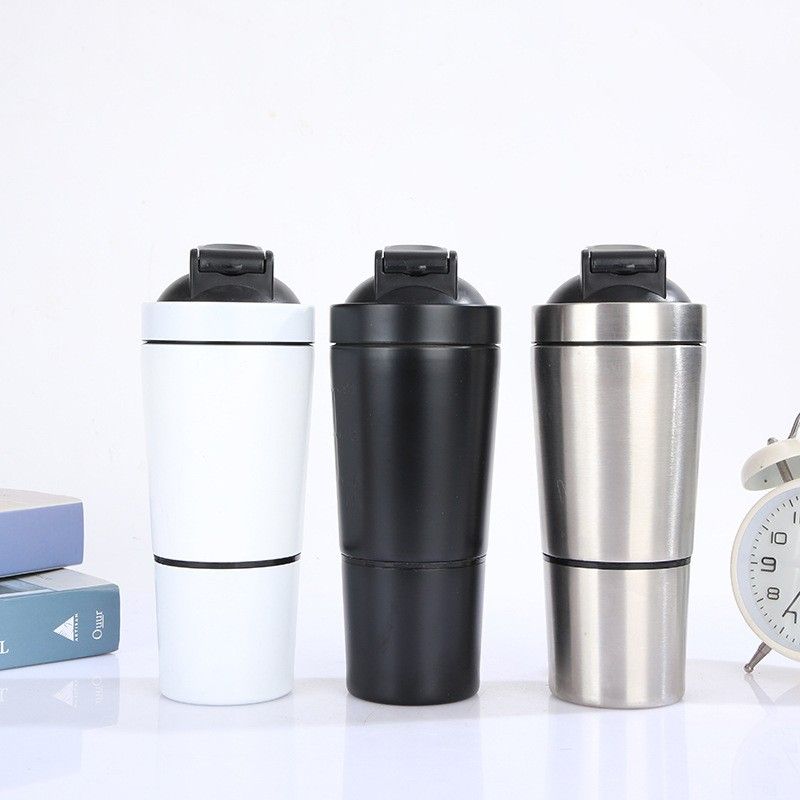 600ml stainless steel shaker bottle, 200ml storage compartment shaker, shaker bottle with storage, protein shaker with compartment, stainless steel gym shaker, leak-proof fitness shaker, BPA-free shak