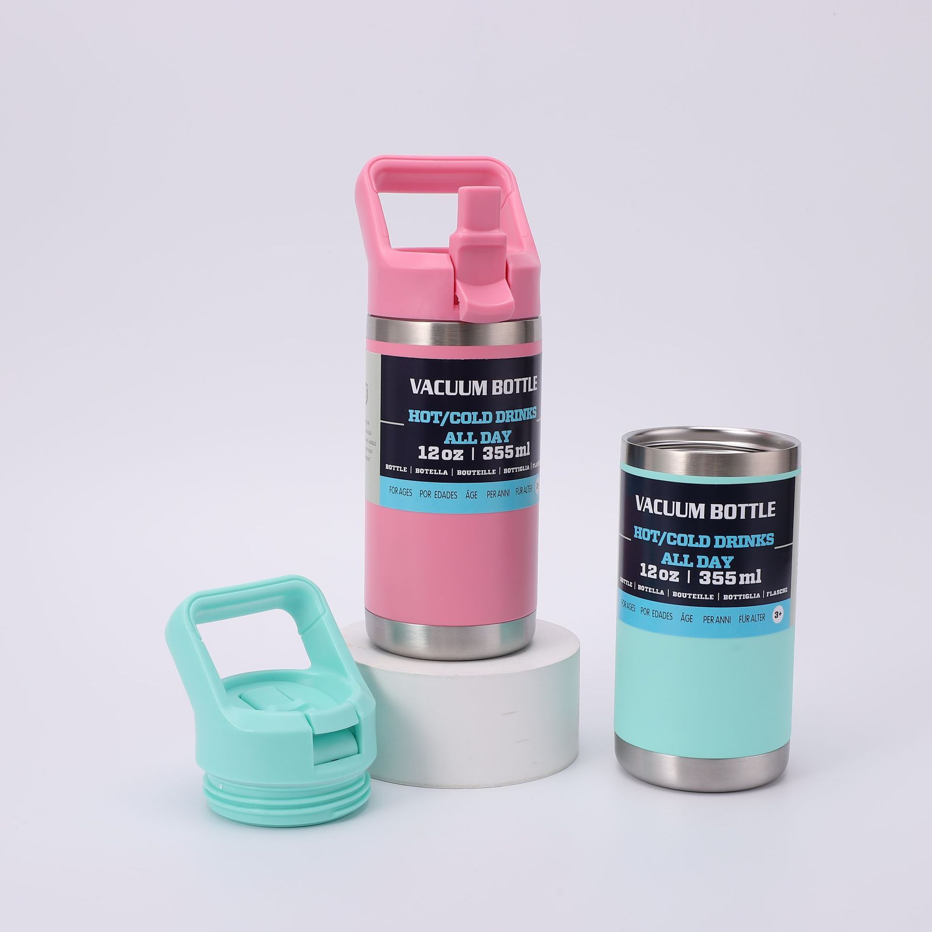 12oz Stainless Steel Kids Thermos Cup - Leak-Proof with Handle & Foldable Straw