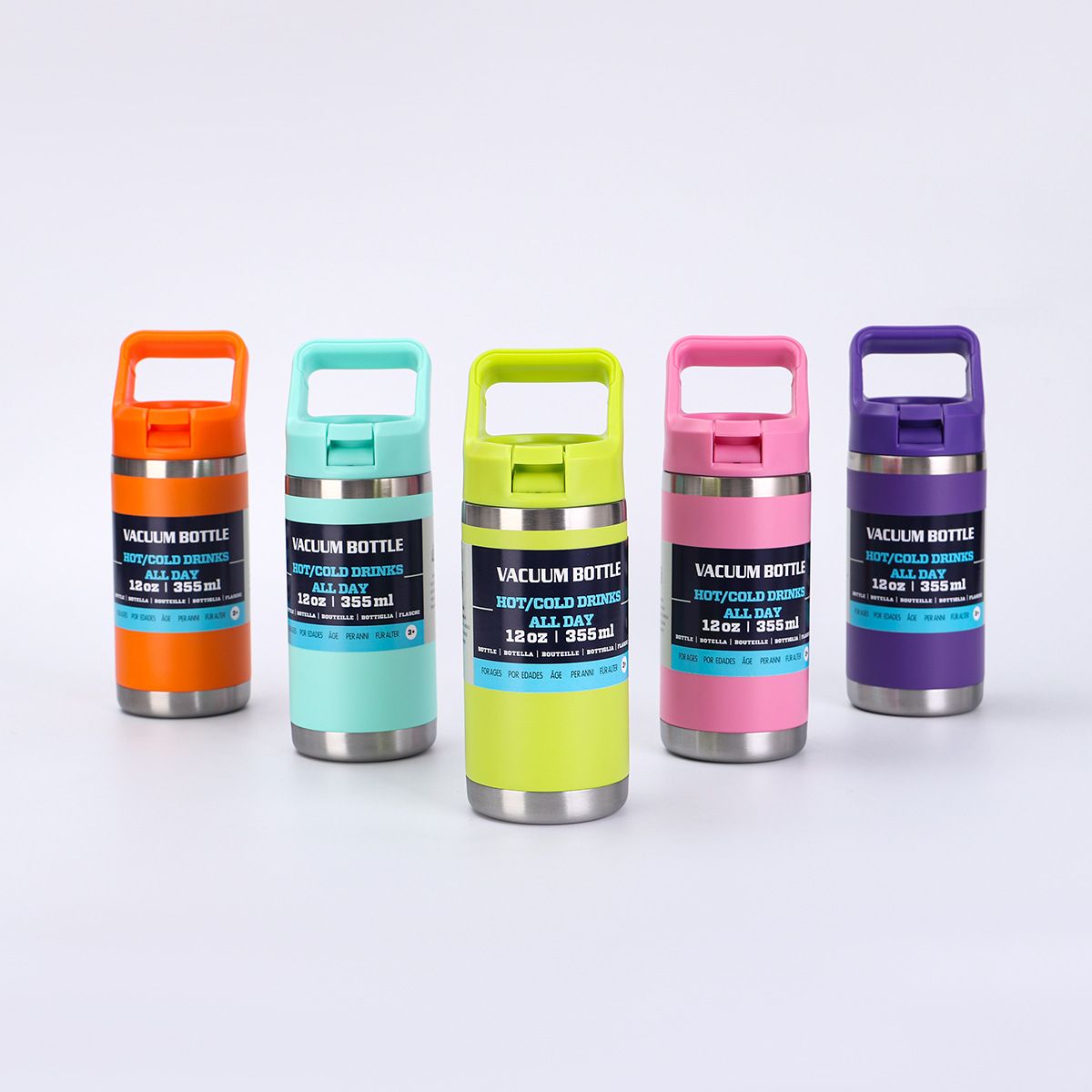 12oz Stainless Steel Kids Thermos Cup - Leak-Proof with Handle & Foldable Straw