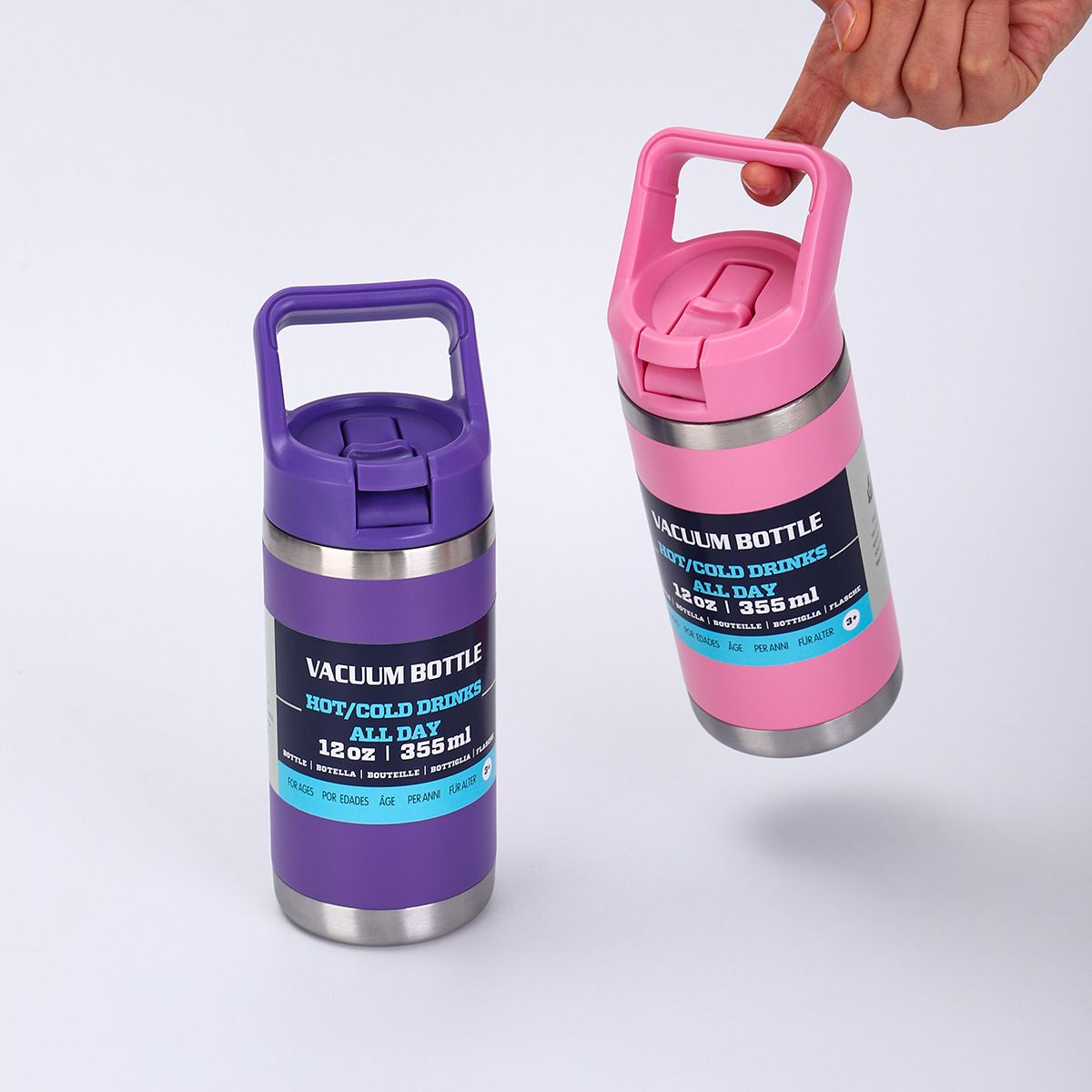 12oz Stainless Steel Kids Thermos Cup - Leak-Proof with Handle & Foldable Straw