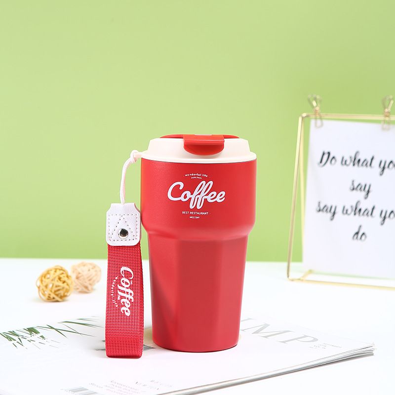 Portable Double - Wall Stainless Steel Coffee Cup with Flip Lid & Strap, 420ml/620ml, Ideal for Outdoor & Indoor Use