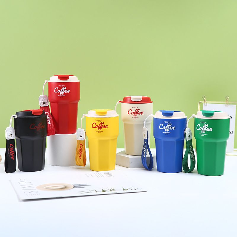 Portable Double - Wall Stainless Steel Coffee Cup with Flip Lid & Strap, 420ml/620ml, Ideal for Outdoor & Indoor Use