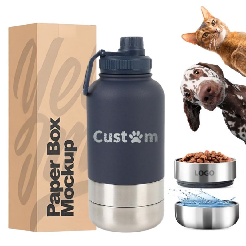 Portable Pets Feeder Water Bottles 32oz 3 in 1 Stainless Steel Insulated Travel Dog Bottle with Handle and Storage