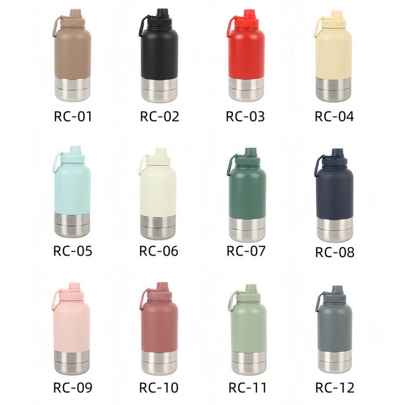 Portable Pets Feeder Water Bottles 32oz 3 in 1 Stainless Steel Insulated Travel Dog Bottle with Handle and Storage