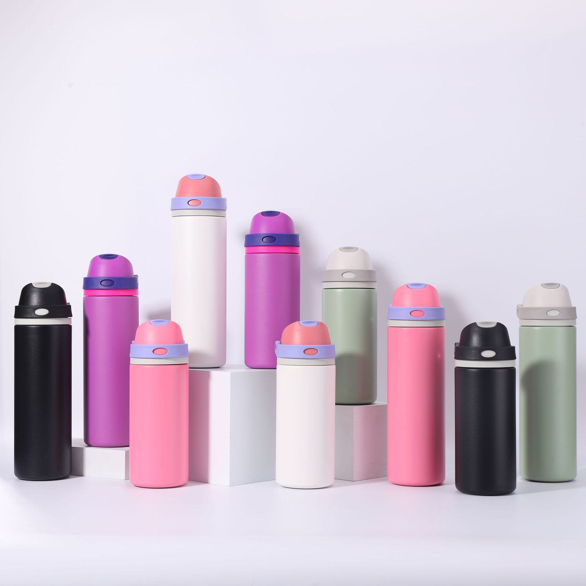 Stainless Steel Insulated Water Bottle with Dual - Drink Flip - Top Lid & Foldable Straw (18/24/32/40oz)
