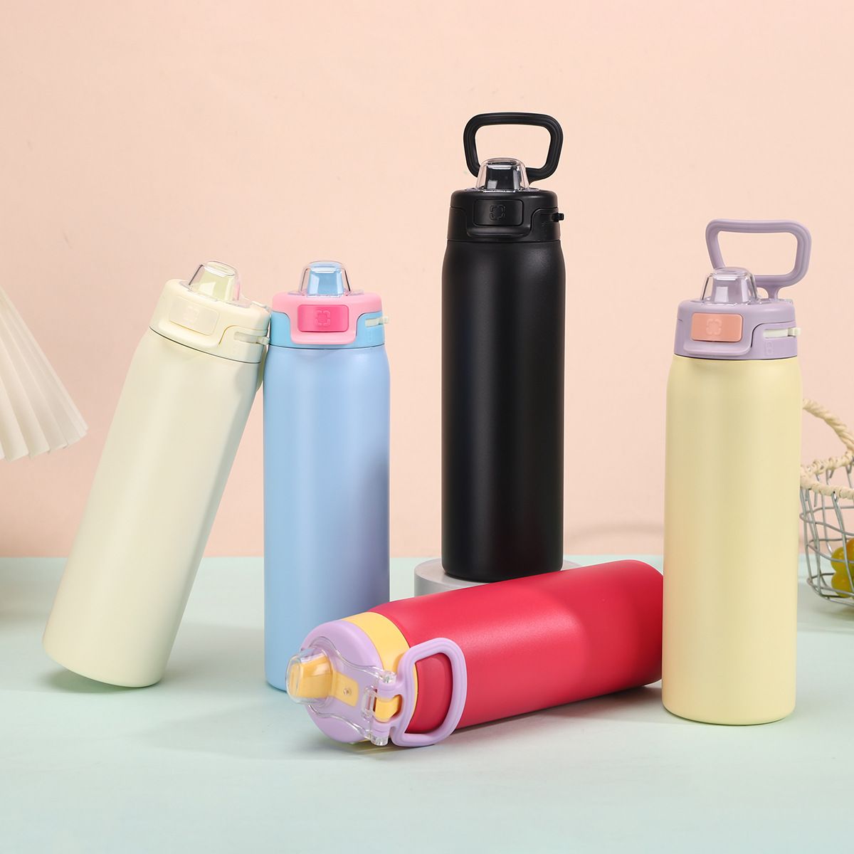 650ml Double - Wall Stainless Steel Vacuum Insulated Water Bottle with Push Button Leak - Proof Lid