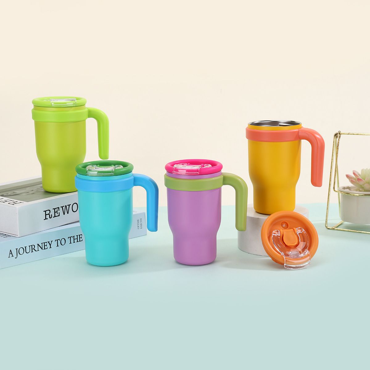 14oz Vacuum Insulated Kids Stainless Steel Tumbler – BPA-Free Dual-Drink Cup with Handle & Foldable Lid