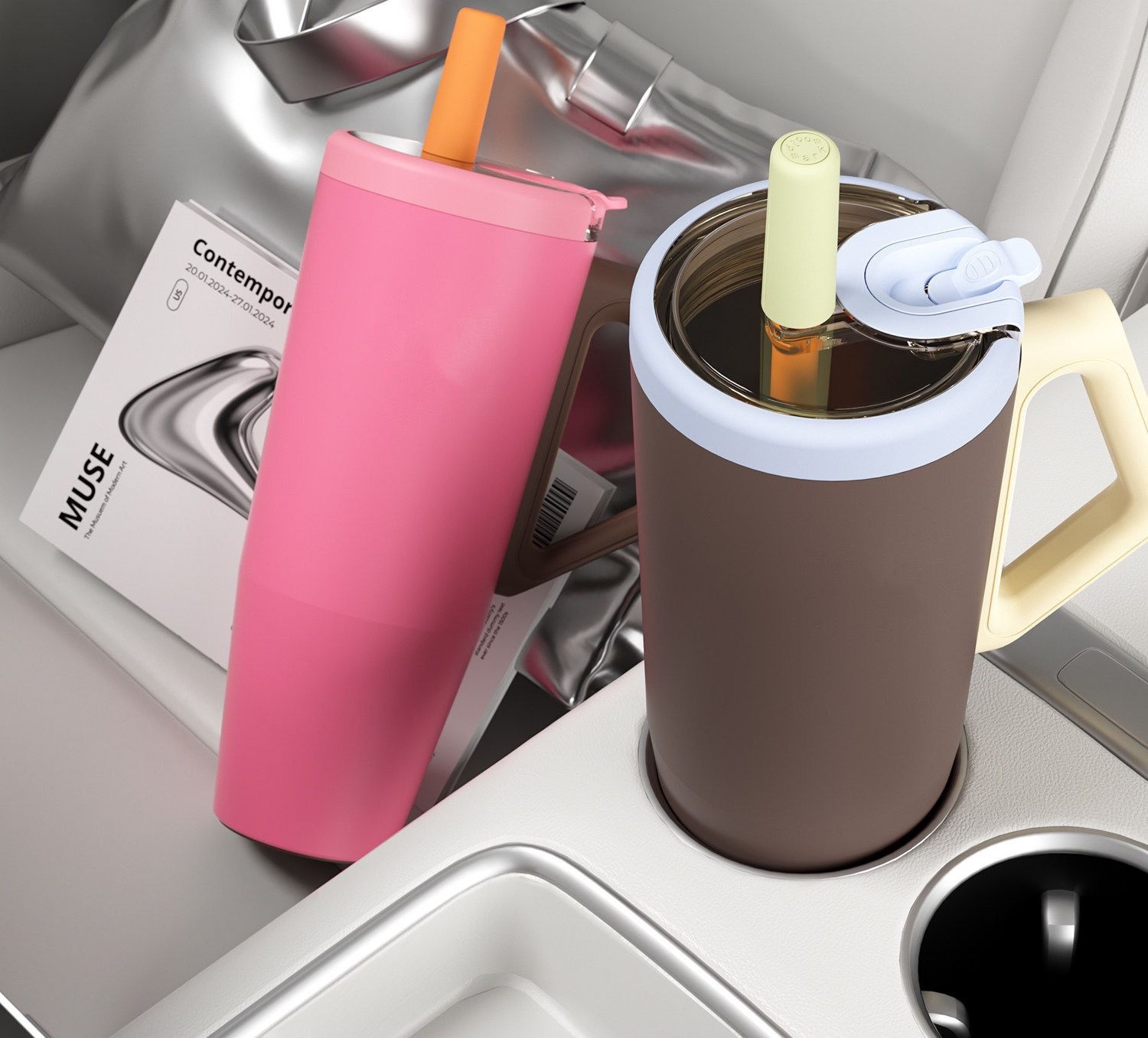 40oz Tumbler with Handle – Leak-Proof, Straw with Protective Cap – Double Wall 304 Stainless Steel, Insulated & Customizable