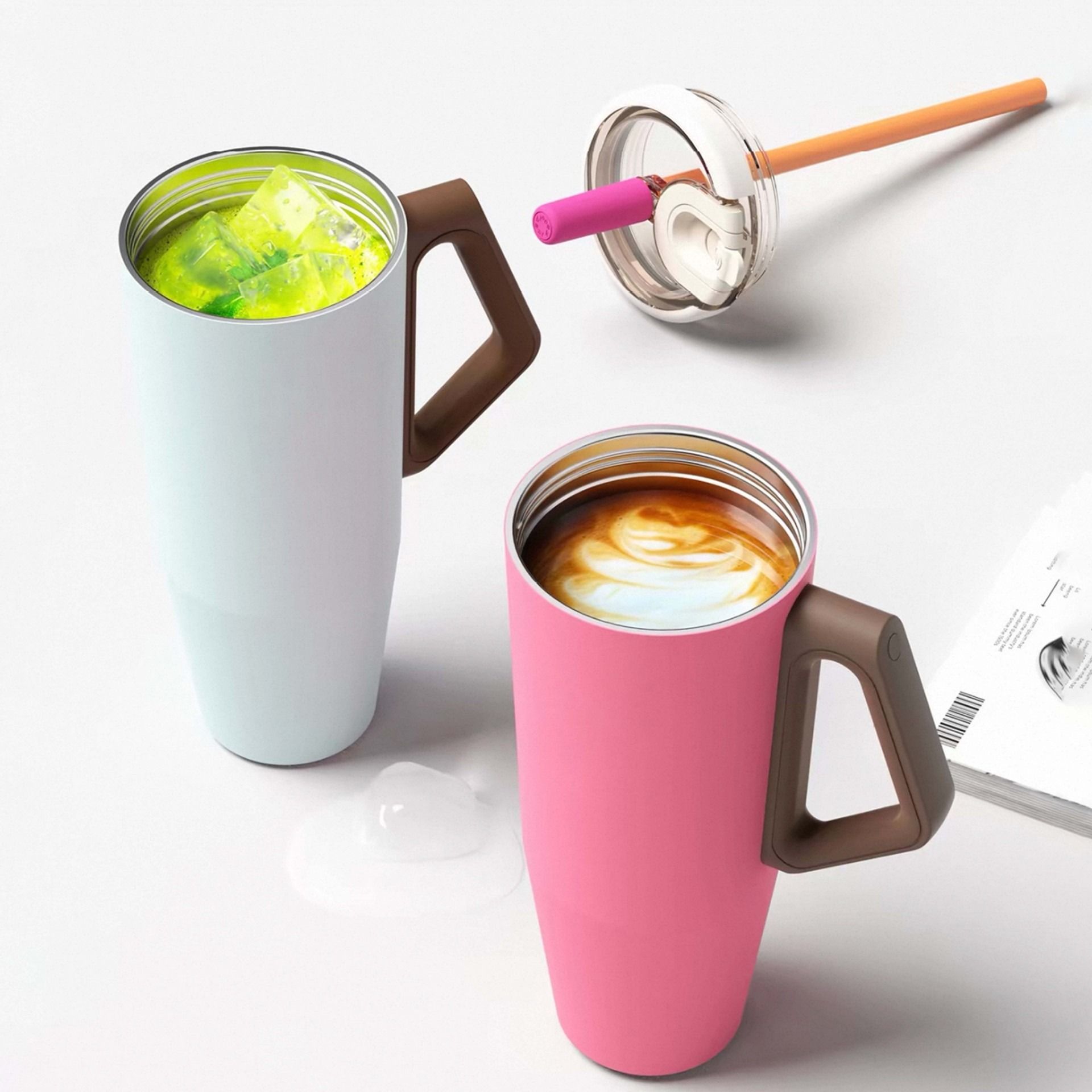 40oz Tumbler with Handle – Leak-Proof, Straw with Protective Cap – Double Wall 304 Stainless Steel, Insulated & Customizable