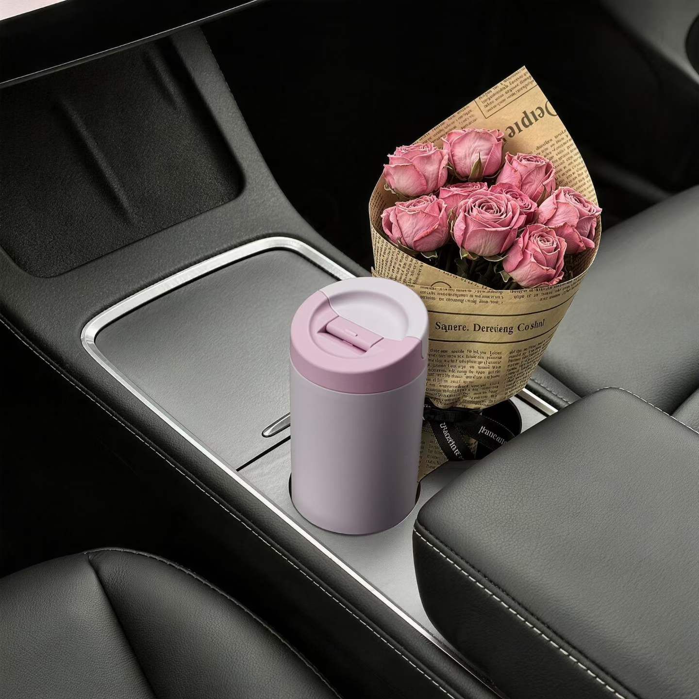 New Dual-Drink 304 Stainless Steel Travel Mug - Car Cup Holder Friendly & Detachable Lid